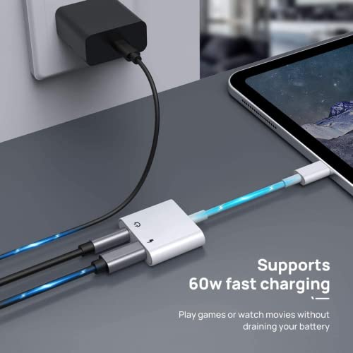 [2 in 1] Lightning Headphone Adapter 3.5mm AUX Audio Dongle Splitter Jack for iPhone Headphone Accessories Compatible with iPhone 14/13/XR/X 8 7/iPad Audio Earphone Adapter for All iOS System