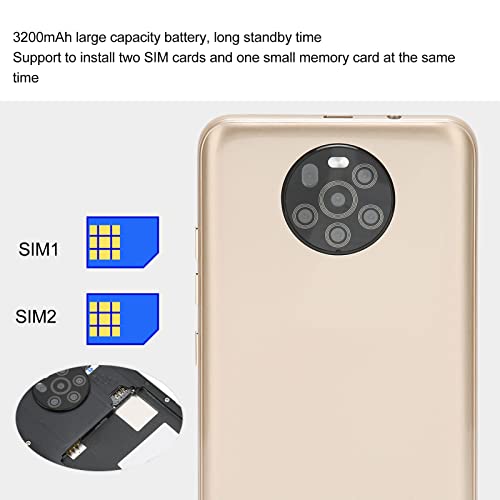 5.45 Inch Screen Dual Sim Mobile Phone, MTK6779 Quad Core CPU 3 Card Slots ABS Smooth Running Speed Unlock Smartphone for Playing Games (Gold)