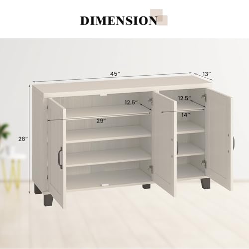 Giantex Buffet Cabinet Kitchen Storage Cupboard - 3 Door Sideboard with Adjustable Shelves, Cable Management Holes, Anti-Tipping Kits, Coffee Bar Console Cabinet for Living Room (Whitewash)