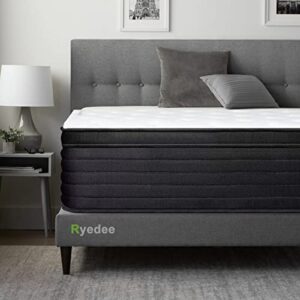ryedee queen mattress, medium firm hybrid, pocket springs with high density foam, motion isolation, individually wrapped pocket coils, queen size 80 * 60 * 12 inch