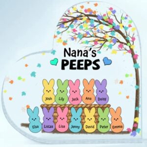 IZI POD Nana's Easter Peeps Heart Plaque, Personalized Easter Heart Acrylic Plaque, Nana Plaque, Gifts for Grandma, Nana, Mom, Birthday, Easter's Day, Christmas, Mother's Day Decor Gifts