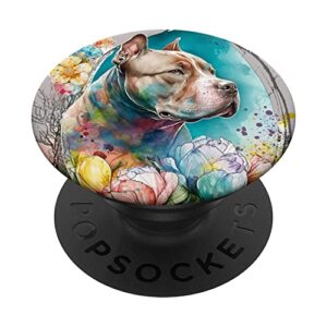 Pitbull Easter Spring Flowers Dog Lover Paint Splatter Art PopSockets Swappable PopGrip