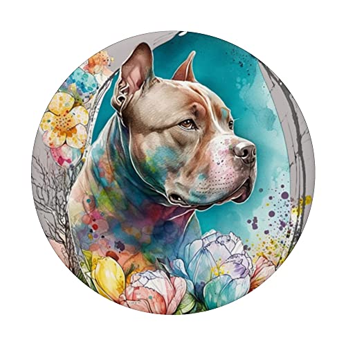 Pitbull Easter Spring Flowers Dog Lover Paint Splatter Art PopSockets Swappable PopGrip