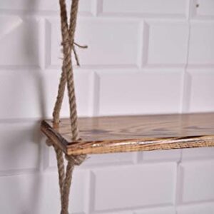 Varnished Retro Wood 3' Eye Rope Wall Shelf Bookcase Flower Holder, Home Wall Wood Shelf