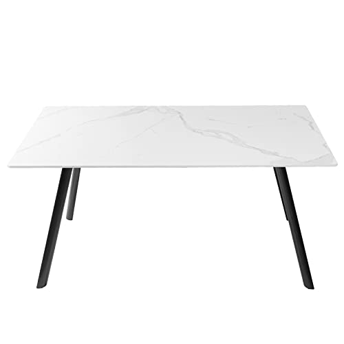 HIPIHOM Modern Kitchen Dining Slate Table for 6 Seat,Rectangular Dining White Sintered Stone Table for Home,Kitchen,Living Room,Dining Room,1 Table