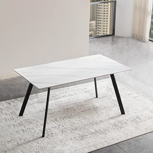 HIPIHOM Modern Kitchen Dining Slate Table for 6 Seat,Rectangular Dining White Sintered Stone Table for Home,Kitchen,Living Room,Dining Room,1 Table