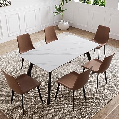 HIPIHOM Modern Kitchen Dining Slate Table for 6 Seat,Rectangular Dining White Sintered Stone Table for Home,Kitchen,Living Room,Dining Room,1 Table