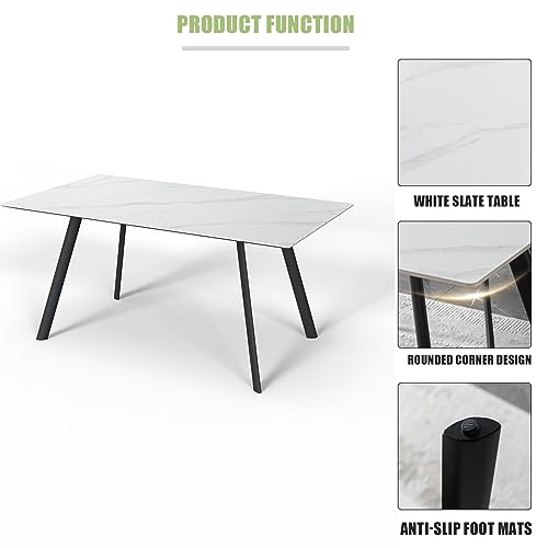 HIPIHOM Modern Kitchen Dining Slate Table for 6 Seat,Rectangular Dining White Sintered Stone Table for Home,Kitchen,Living Room,Dining Room,1 Table