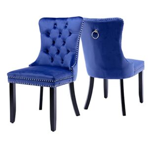 Fangflower Velvet Upholstered Kitchen Room Dining Chairs Set of 2, Blue