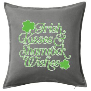 hard edge design irish kisses and shamrock wishes grey throw pillow with polyester filling