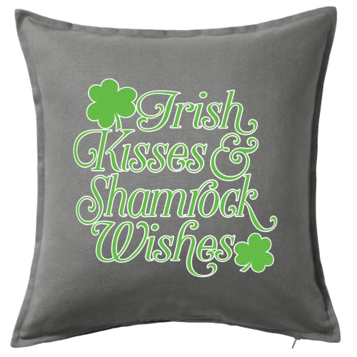 HARD EDGE DESIGN Irish Kisses and Shamrock Wishes Grey Throw Pillow with Polyester Filling