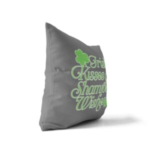 HARD EDGE DESIGN Irish Kisses and Shamrock Wishes Grey Throw Pillow with Polyester Filling