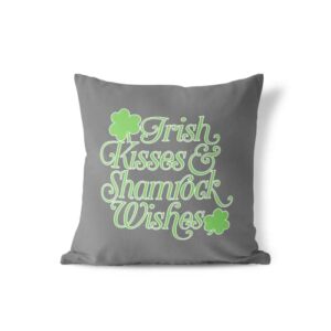 HARD EDGE DESIGN Irish Kisses and Shamrock Wishes Grey Throw Pillow with Polyester Filling