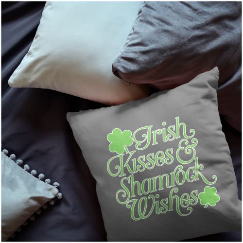 HARD EDGE DESIGN Irish Kisses and Shamrock Wishes Grey Throw Pillow with Polyester Filling