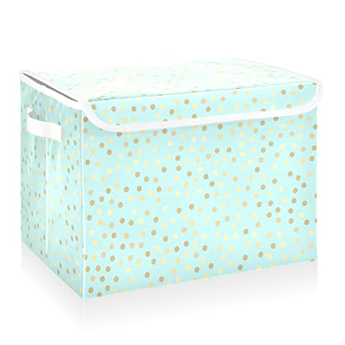 CaTaKu Glitter Dots Mint Blue Storage Bins with Lids Fabric Large Storage Container Cube Basket with Handle Decorative Storage Boxes for Organizing Clothes Shelves