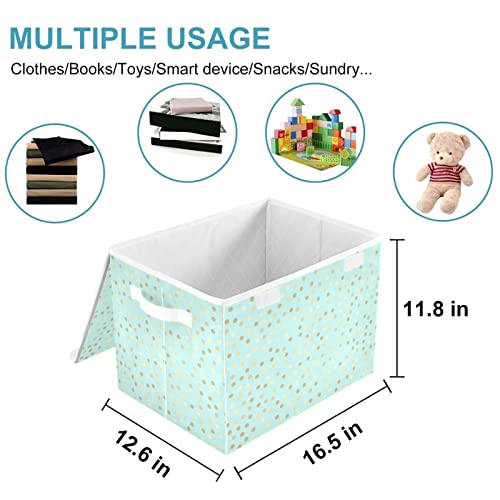 CaTaKu Glitter Dots Mint Blue Storage Bins with Lids Fabric Large Storage Container Cube Basket with Handle Decorative Storage Boxes for Organizing Clothes Shelves