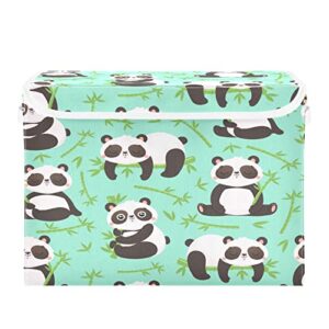 kigai panda and bamboo storage basket with lid,collapsible storage box fabric storage bin for closet,office,bedroom,nursery