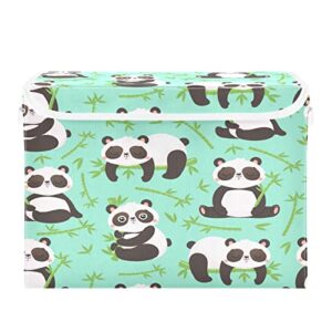 Kigai Panda and Bamboo Storage Basket with Lid,Collapsible Storage Box Fabric Storage Bin for Closet,Office,Bedroom,Nursery