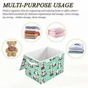 Kigai Panda and Bamboo Storage Basket with Lid,Collapsible Storage Box Fabric Storage Bin for Closet,Office,Bedroom,Nursery