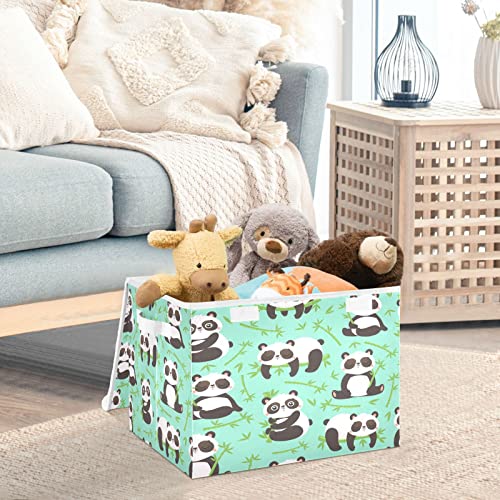 Kigai Panda and Bamboo Storage Basket with Lid,Collapsible Storage Box Fabric Storage Bin for Closet,Office,Bedroom,Nursery