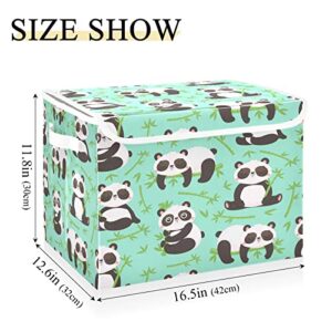 Kigai Panda and Bamboo Storage Basket with Lid,Collapsible Storage Box Fabric Storage Bin for Closet,Office,Bedroom,Nursery