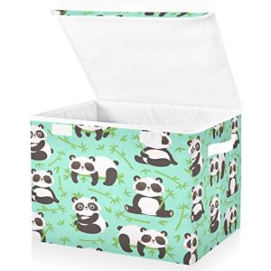 Kigai Panda and Bamboo Storage Basket with Lid,Collapsible Storage Box Fabric Storage Bin for Closet,Office,Bedroom,Nursery