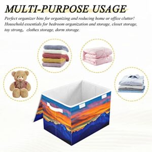 Kigai Sunset and Mountain Storage Basket with Lid,Collapsible Storage Box Fabric Storage Bin for Closet,Office,Bedroom,Nursery