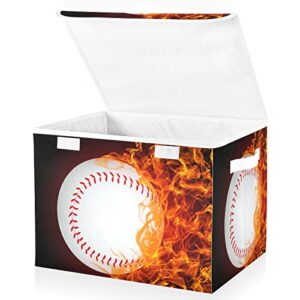 Kigai Fired Baseball Storage Basket with Lid,Collapsible Storage Box Fabric Storage Bin for Closet,Office,Bedroom,Nursery