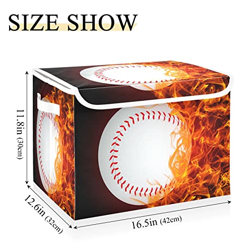 Kigai Fired Baseball Storage Basket with Lid,Collapsible Storage Box Fabric Storage Bin for Closet,Office,Bedroom,Nursery