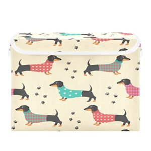 kigai cute dogs storage basket with lid,collapsible storage box fabric storage bin for closet,office,bedroom,nursery