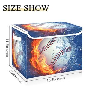 Kigai Water and Fire Baseball Storage Basket with Lid,Collapsible Storage Box Fabric Storage Bin for Closet,Office,Bedroom,Nursery