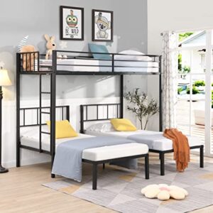 emkk metal triple bunk bed for kids,twin-over-twin-over-twin bunkbeds with ladder and safety guardrails for kids/teen/adults bedroom,no box spring needed