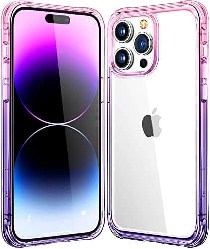 Mkeke for iPhone 14 Pro Case, [Military Grade Protection] [Not Yellowing] Shockproof Phone Case for Apple iPhone 14 Pro 2022 - Pink to Purple