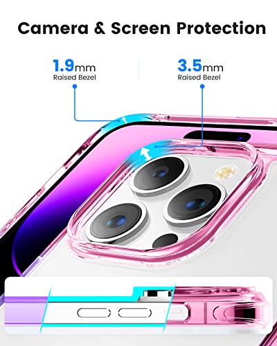 Mkeke for iPhone 14 Pro Case, [Military Grade Protection] [Not Yellowing] Shockproof Phone Case for Apple iPhone 14 Pro 2022 - Pink to Purple