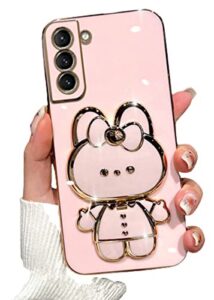 for samsung galaxy a14 case for women girls,6d cute hidden rabbit bunny stand design,luxury plating glitter girly soft silicone makeup mirror phone case with camera cover for samsung a14 5g (pink)