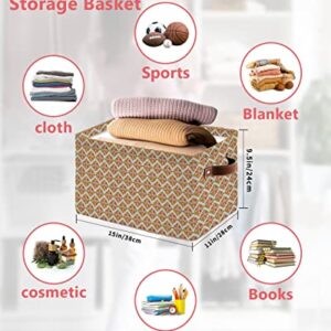 Brown Flowers Storage Bins with Handles, Hand Draw Pattern Vintage Linen Texture Storage Basket for Shelves, Cube Storage Organizer Bins for Toys, Closet (1 Pack, 15" x 11" x 9.5")