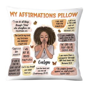 personalized christian affirmations pillow, home decorative throw pillow, bible verses inspirational quotes pillow for girls women, bedroom nursery sofa couch decor gifts