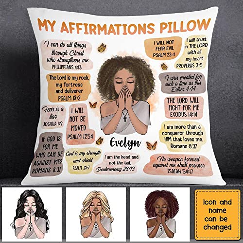 Personalized Christian Affirmations Pillow, Home Decorative Throw Pillow, Bible Verses Inspirational Quotes Pillow for Girls Women, Bedroom Nursery Sofa Couch Decor Gifts