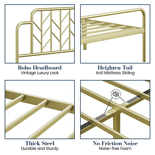 Amyove Gold Metal Queen Size Bed Frame with Headboard and Footboard, 12.6 Inches Metal Mattress Foundation for Storage, No Box Spring Needed, Easy Assembly, Modern Style Furniture (Branch)