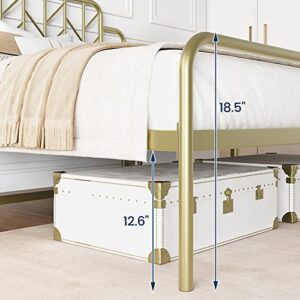 Amyove Gold Metal Queen Size Bed Frame with Headboard and Footboard, 12.6 Inches Metal Mattress Foundation for Storage, No Box Spring Needed, Easy Assembly, Modern Style Furniture (Branch)