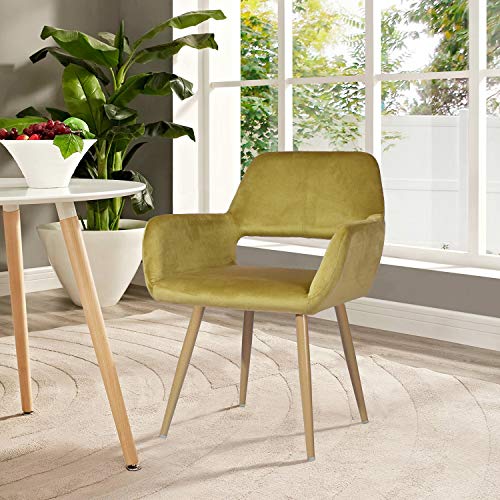 FurnitureR Velvet Dining Chair, Upholstered Fabric Leisure Accent Arm Side Club Guest Chair for Living Room, Set of 1, Yellow