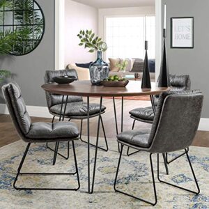 furniturer 2pcs modern luxury comfortable vintage suede faux leather upholstered seat armless side sturdy metal legs living room dining chair, grey