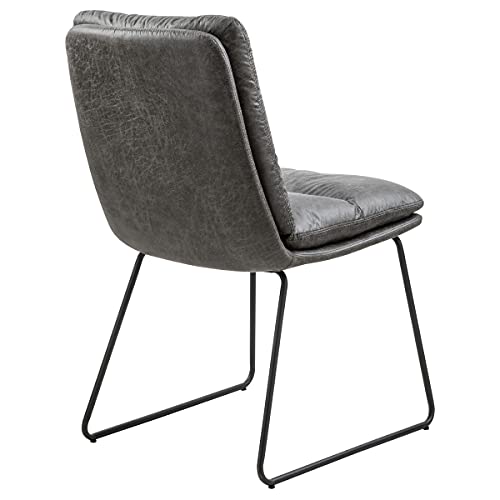 FurnitureR 2PCS Modern Luxury Comfortable Vintage Suede Faux Leather Upholstered Seat Armless Side Sturdy Metal Legs Living Room Dining Chair, Grey