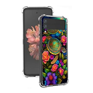 beaucov galaxy z flip 4 case,colorful mandala turtle flower drop protection shockproof case tpu full body protective scratch-resistant cover for samsung galaxy z flip 4 5g