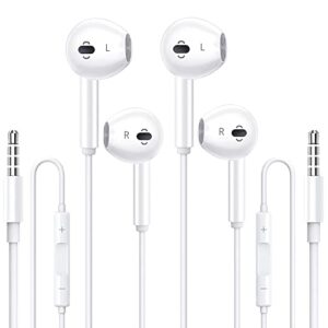 aunc 2 pack [apple mfi certified] earbuds wired headphones with 3.5mm plug built-in microphone remote to control music,phone calls,volume,compatible with iphone,ipad,ipod,pc,android, white