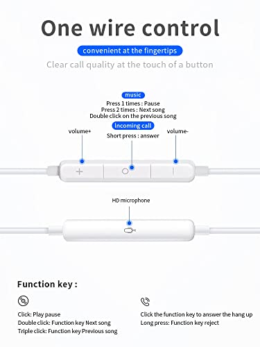 AUNC 2 Pack [Apple MFi Certified] Earbuds Wired Headphones with 3.5mm Plug Built-in Microphone Remote to Control Music,Phone Calls,Volume,Compatible with iPhone,iPad,iPod,PC,Android, White