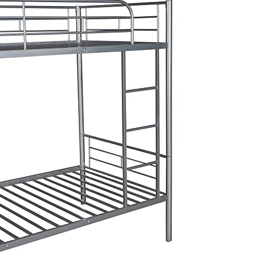 KELRIA Twin-Over-Twin Bunk Beds, Metal Bedframe Durable Steel Constructuin, Safety Ladder Rungs and Guard Rail, for Bedroom, Dormitory, Kids/Teens/Adults, (Sliver)