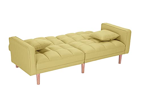 KoiHome Futon Sleeper Sofa Adjustable Back and Two Pillows, Modern Chaise with Conical Solid Wood Legs, Contemporary Home Furniture for Living, Bedroom,Office,Waiting Room, Polyester, Yellow