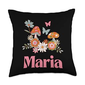 maria name for women and girls cottagecore cute maria personalized name groovy cottagecore mushrooms retro throw pillow, 18x18, multicolor