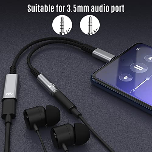 TOPUONE USB C to 3.5mm Headphone and Charger Adapter, 2 in 1 Type C to Aux Audio Jack with PD Fast Aux Adapter Compatible with Pixel 3 4 5 XL, Galaxy S20 S21 S22 S23 Ultra,Note 20 10, Ipad Pro